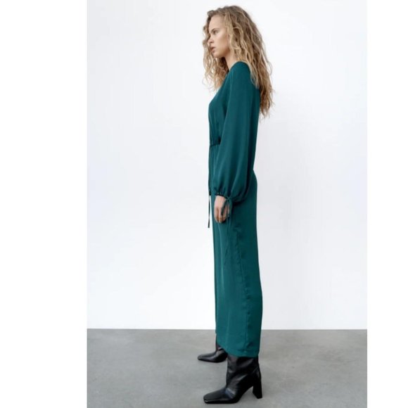 NWT ZARA TEAL SATIN EFFECT V-NECK JUMPSUIT SIZE XL - Picture 6 of 7